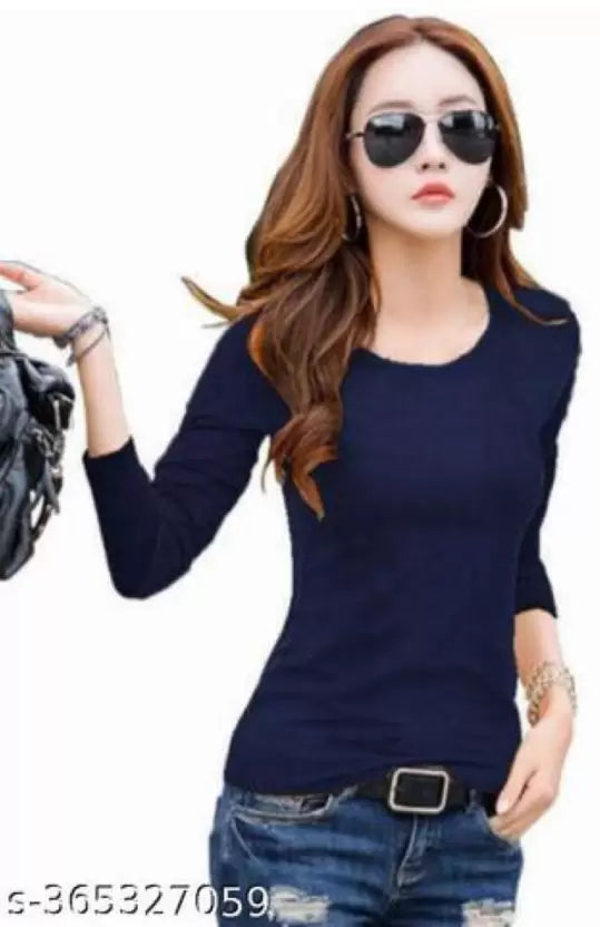 Women Solid Round Neck Pure Cotton Blue T-Shirt